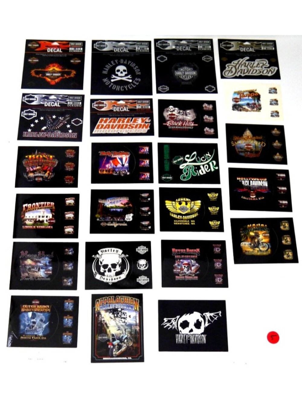 Harley Davidson set of 23 misc Decals, Stickers and Post Cards, Never Used